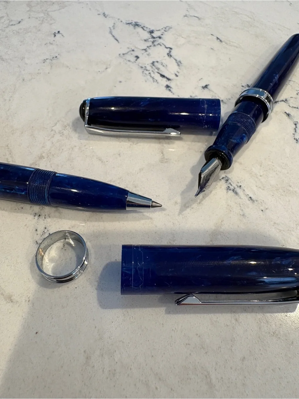 Elegant Blue Marble Fountain & Ballpoint Pen Set